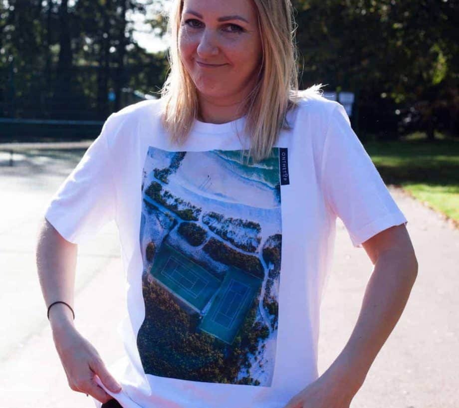 tennis courts by the ocean white t-shirt