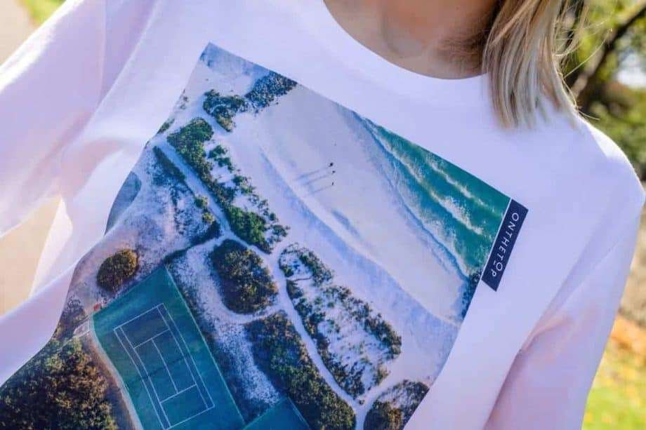 tennis courts by the ocean white t-shirt