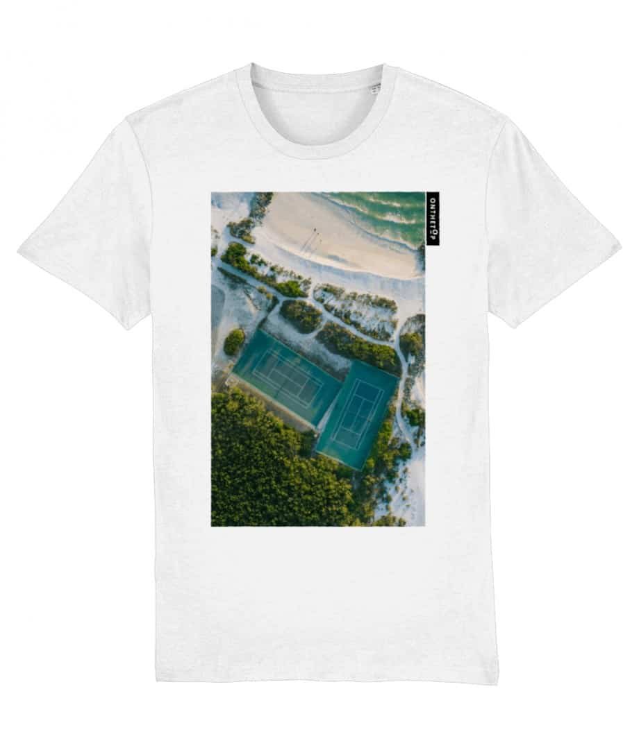 tennis courts by the ocean white t-shirt